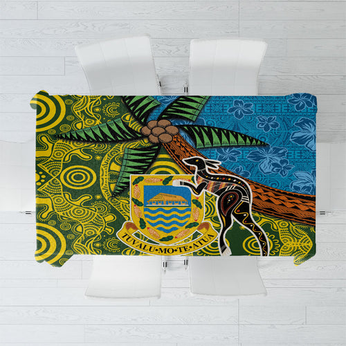 Tuvalu and Australia Together Tablecloth Tapa Pattern and Aboriginal mix Culture