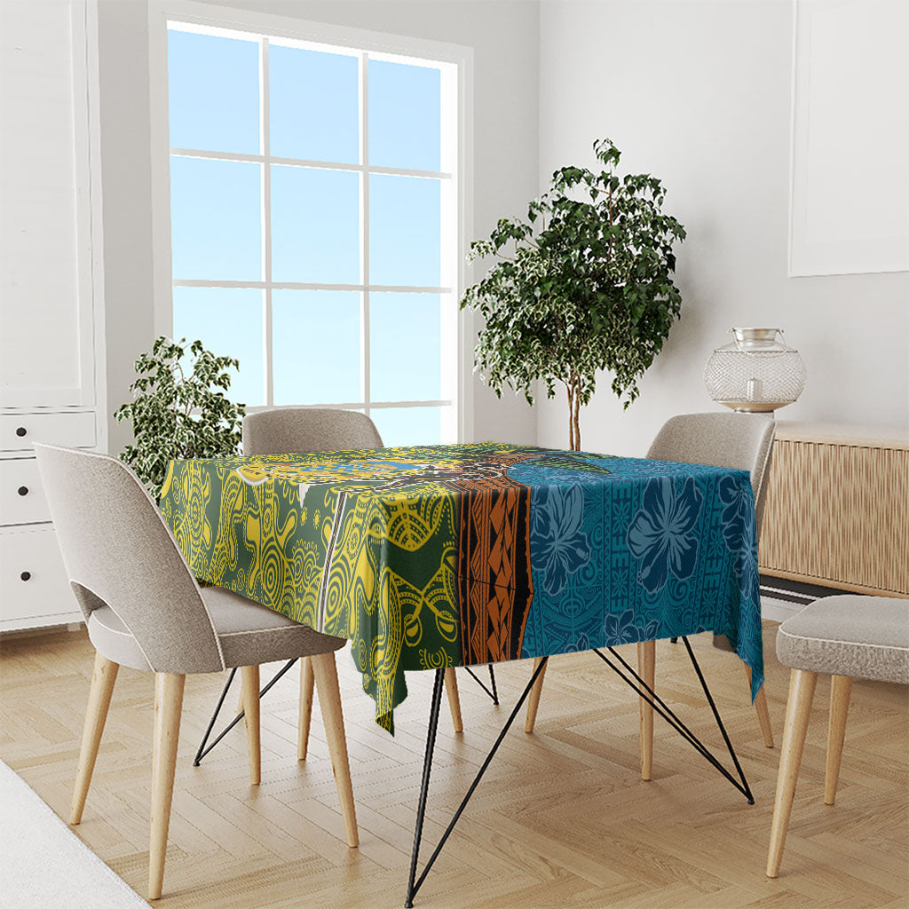 Tuvalu and Australia Together Tablecloth Tapa Pattern and Aboriginal mix Culture