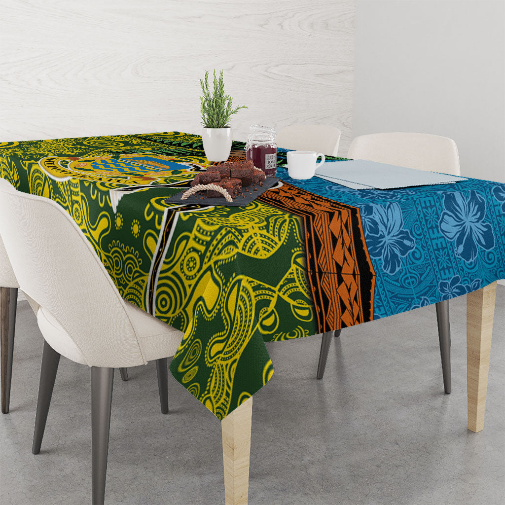 Tuvalu and Australia Together Tablecloth Tapa Pattern and Aboriginal mix Culture