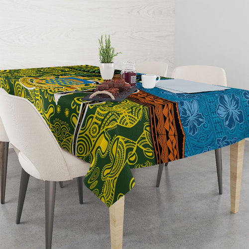 Tuvalu and Australia Together Tablecloth Tapa Pattern and Aboriginal mix Culture