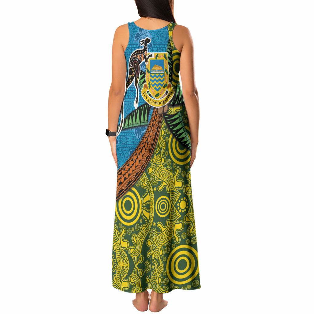 Tuvalu and Australia Together Tank Maxi Dress Tapa Pattern and Aboriginal mix Culture