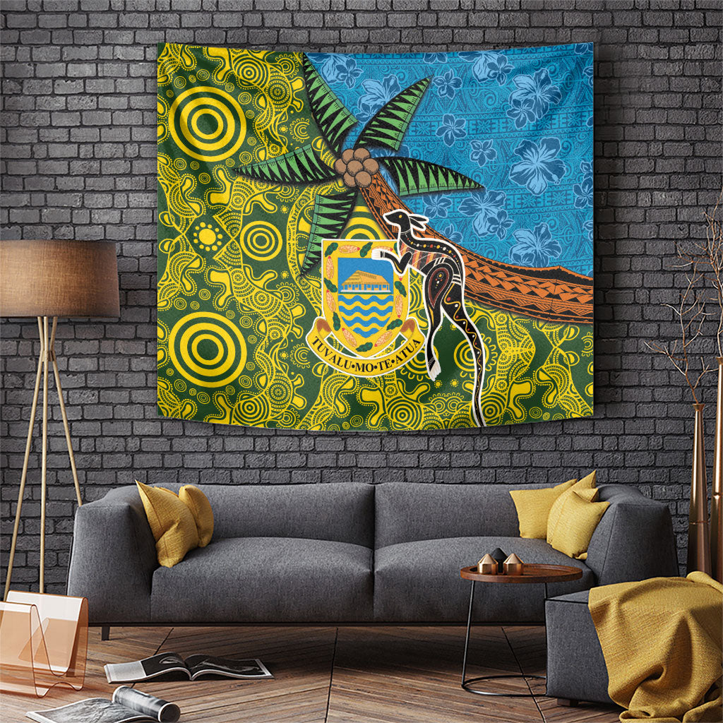 Tuvalu and Australia Together Tapestry Tapa Pattern and Aboriginal mix Culture