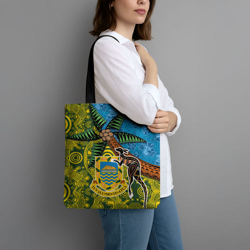 Tuvalu and Australia Together Tote Bag Tapa Pattern and Aboriginal mix Culture