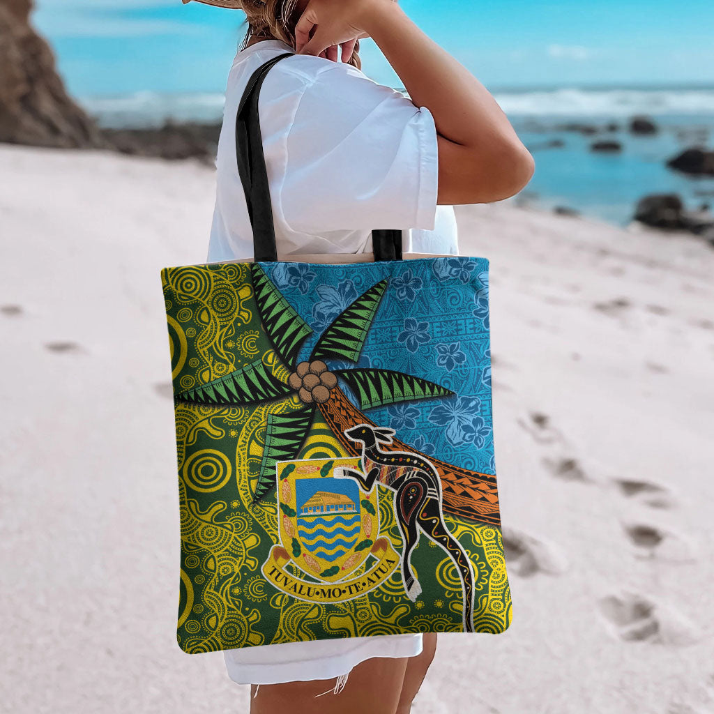 Tuvalu and Australia Together Tote Bag Tapa Pattern and Aboriginal mix Culture