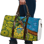 Tuvalu and Australia Together Travel Bag Tapa Pattern and Aboriginal mix Culture
