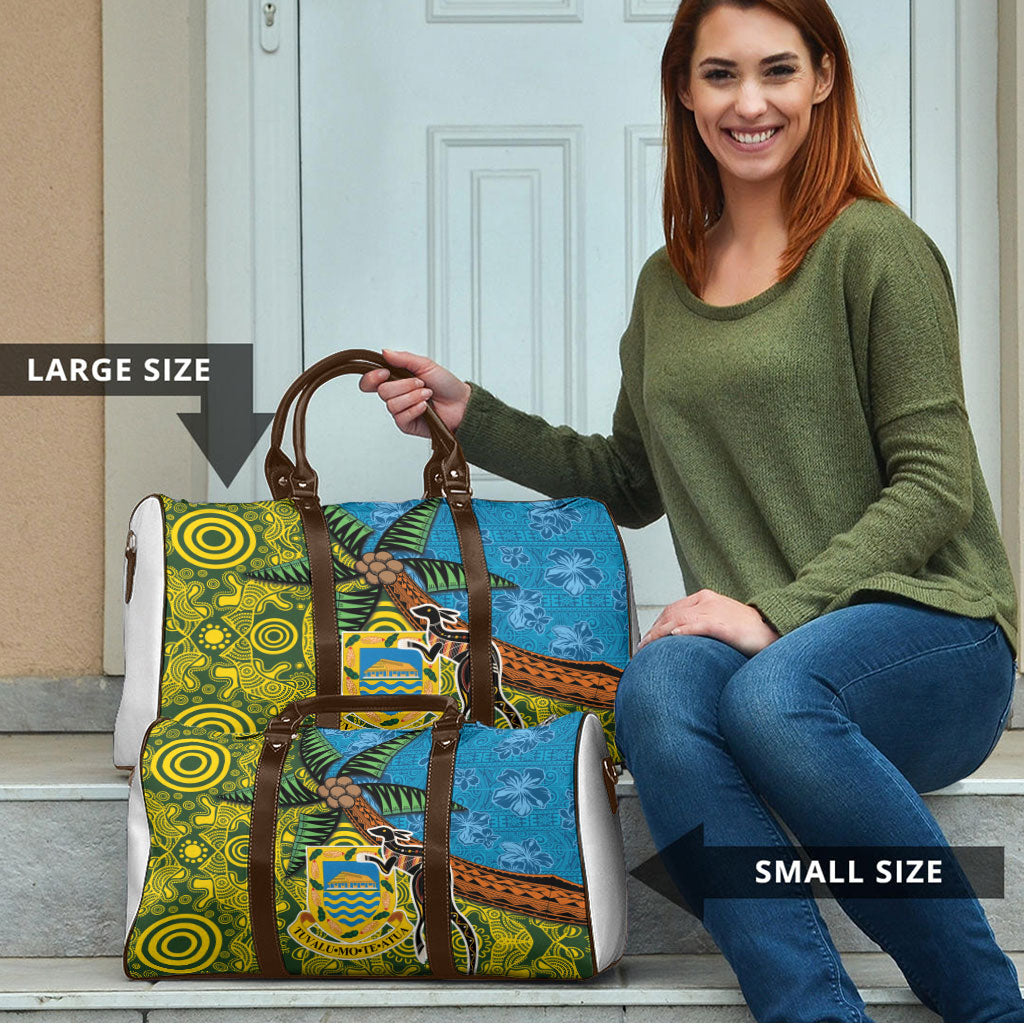 Tuvalu and Australia Together Travel Bag Tapa Pattern and Aboriginal mix Culture