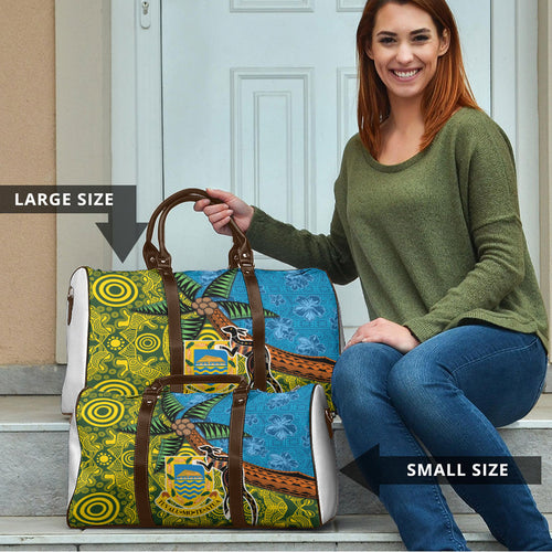 Tuvalu and Australia Together Travel Bag Tapa Pattern and Aboriginal mix Culture