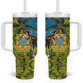 Tuvalu and Australia Together Tumbler With Handle Tapa Pattern and Aboriginal mix Culture