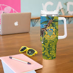 Tuvalu and Australia Together Tumbler With Handle Tapa Pattern and Aboriginal mix Culture