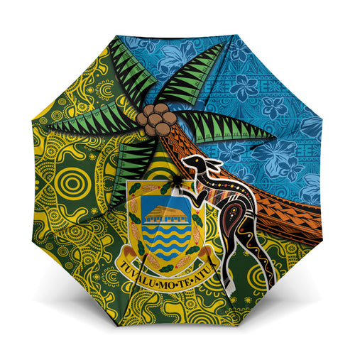 Tuvalu and Australia Together Umbrella Tapa Pattern and Aboriginal mix Culture