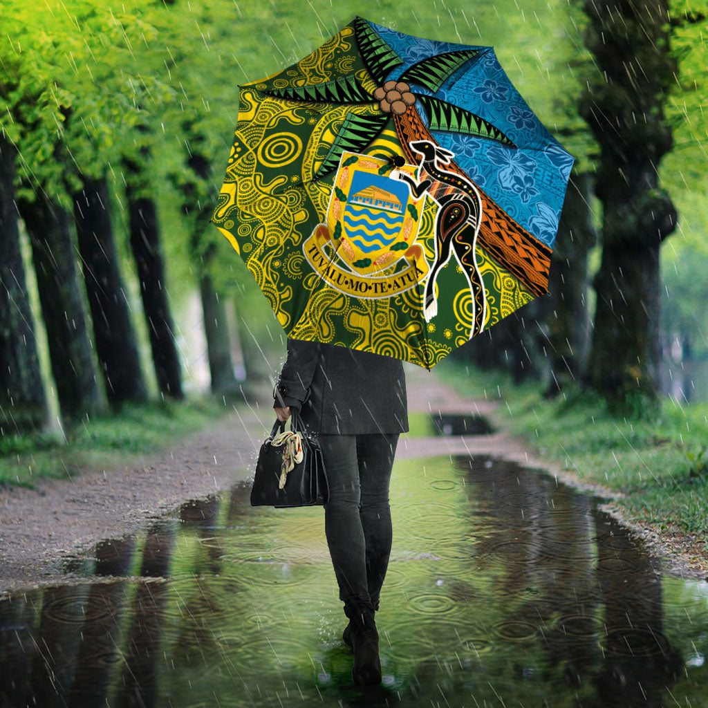 Tuvalu and Australia Together Umbrella Tapa Pattern and Aboriginal mix Culture