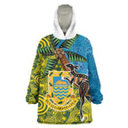 Tuvalu and Australia Together Wearable Blanket Hoodie Tapa Pattern and Aboriginal mix Culture