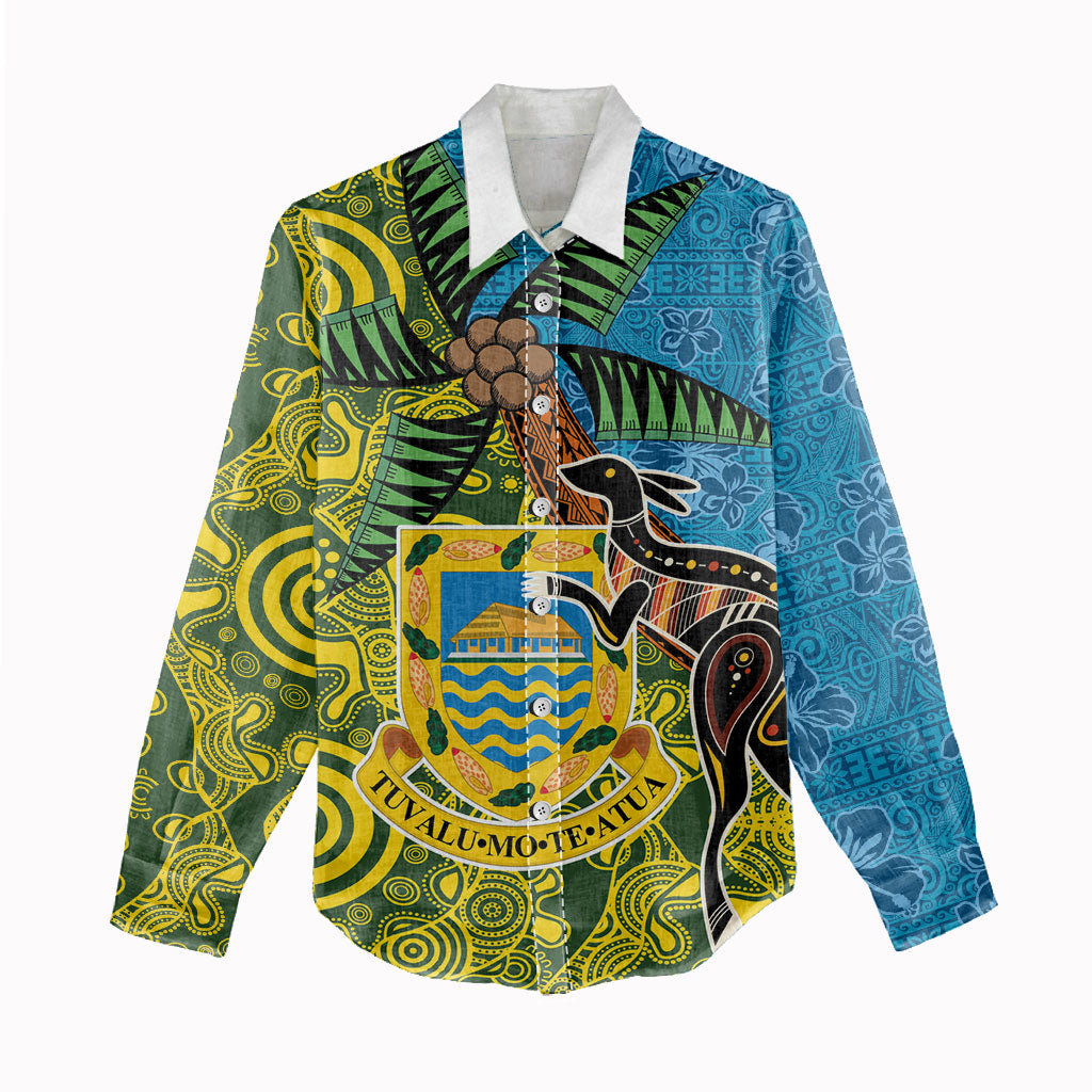 Tuvalu and Australia Together Women Casual Shirt Tapa Pattern and Aboriginal mix Culture