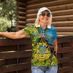 Tuvalu and Australia Together Women Polo Shirt Tapa Pattern and Aboriginal mix Culture