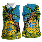Tuvalu and Australia Together Women Sleeveless Polo Shirt Tapa Pattern and Aboriginal mix Culture