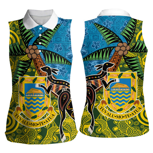 Tuvalu and Australia Together Women Sleeveless Polo Shirt Tapa Pattern and Aboriginal mix Culture