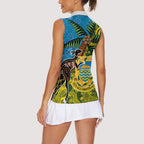 Tuvalu and Australia Together Women Sleeveless Polo Shirt Tapa Pattern and Aboriginal mix Culture