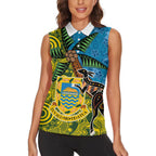 Tuvalu and Australia Together Women Sleeveless Polo Shirt Tapa Pattern and Aboriginal mix Culture