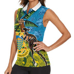 Tuvalu and Australia Together Women Sleeveless Polo Shirt Tapa Pattern and Aboriginal mix Culture