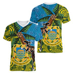 Tuvalu and Australia Together Women V-Neck T-Shirt Tapa Pattern and Aboriginal mix Culture