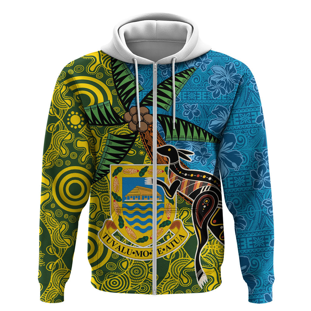 Tuvalu and Australia Together Zip Hoodie Tapa Pattern and Aboriginal mix Culture