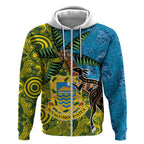 Tuvalu and Australia Together Zip Hoodie Tapa Pattern and Aboriginal mix Culture