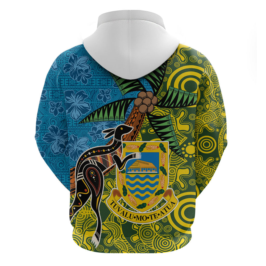 Tuvalu and Australia Together Zip Hoodie Tapa Pattern and Aboriginal mix Culture