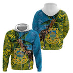 Tuvalu and Australia Together Zip Hoodie Tapa Pattern and Aboriginal mix Culture