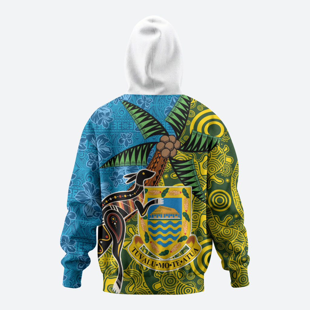 Tuvalu and Australia Together Zip Hoodie Tapa Pattern and Aboriginal mix Culture