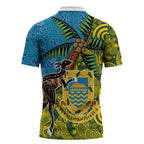 Tuvalu and Australia Together Zipper Polo Shirt Tapa Pattern and Aboriginal mix Culture