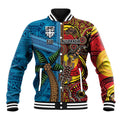 Personalised Australia and Fiji Together Baseball Jacket Tribal Palm Tree with Tapa and Aboriginal Animals Half Style