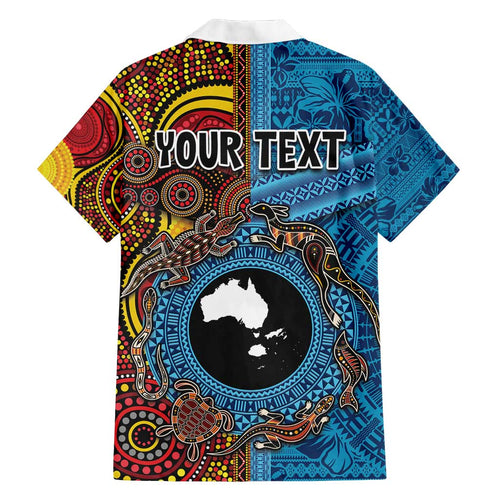 Personalised Australia and Fiji Together Family Matching Tank Maxi Dress and Hawaiian Shirt Tribal Palm Tree with Tapa and Aboriginal Animals Half Style