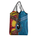 Personalised Australia and Fiji Together Grocery Bag Tribal Palm Tree with Tapa and Aboriginal Animals Half Style