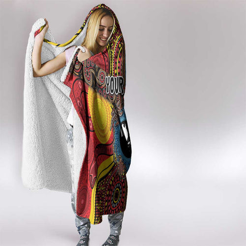Personalised Australia and Fiji Together Hooded Blanket Tribal Palm Tree with Tapa and Aboriginal Animals Half Style