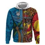 Personalised Australia and Fiji Together Hoodie Tribal Palm Tree with Tapa and Aboriginal Animals Half Style