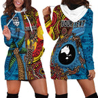 Personalised Australia and Fiji Together Hoodie Dress Tribal Palm Tree with Tapa and Aboriginal Animals Half Style