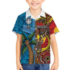 Personalised Australia and Fiji Together Kid Hawaiian Shirt Tribal Palm Tree with Tapa and Aboriginal Animals Half Style