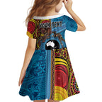 Personalised Australia and Fiji Together Kid Short Sleeve Dress Tribal Palm Tree with Tapa and Aboriginal Animals Half Style