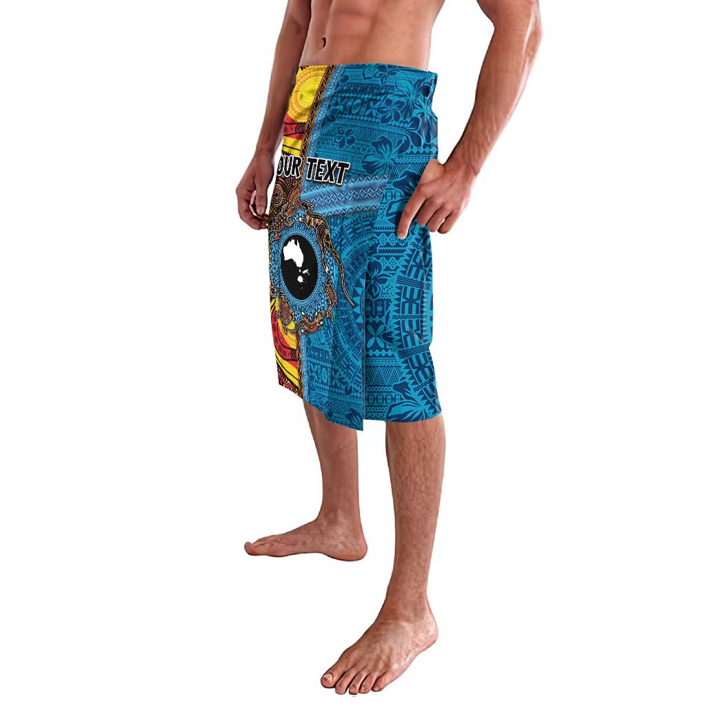 Personalised Australia and Fiji Together Lavalava Tribal Palm Tree with Tapa and Aboriginal Animals Half Style