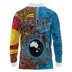 Personalised Australia and Fiji Together Long Sleeve Polo Shirt Tribal Palm Tree with Tapa and Aboriginal Animals Half Style