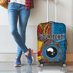 Personalised Australia and Fiji Together Luggage Cover Tribal Palm Tree with Tapa and Aboriginal Animals Half Style