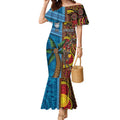 Personalised Australia and Fiji Together Mermaid Dress Tribal Palm Tree with Tapa and Aboriginal Animals Half Style