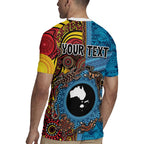 Personalised Australia and Fiji Together Rugby Jersey Tribal Palm Tree with Tapa and Aboriginal Animals Half Style
