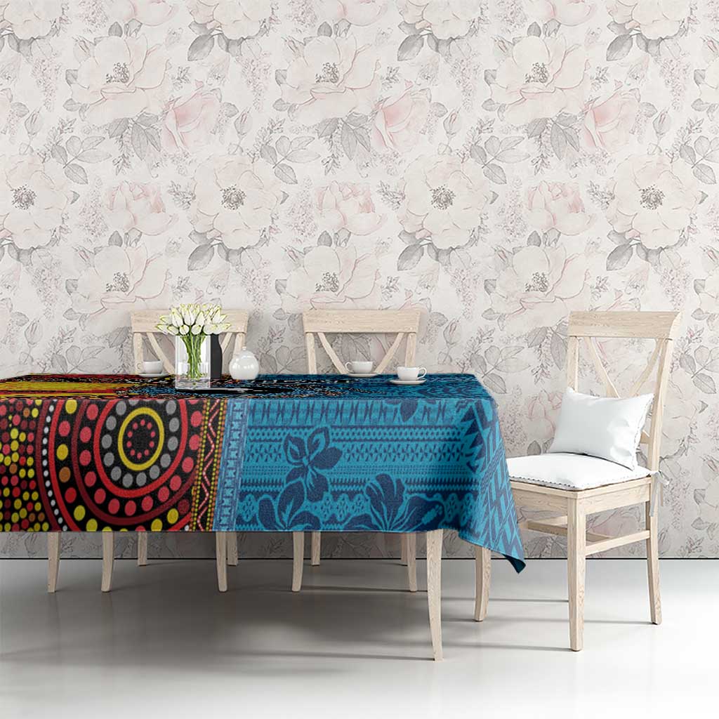Personalised Australia and Fiji Together Tablecloth Tribal Palm Tree with Tapa and Aboriginal Animals Half Style