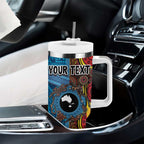 Personalised Australia and Fiji Together Tumbler With Handle Tribal Palm Tree with Tapa and Aboriginal Animals Half Style