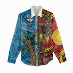 Personalised Australia and Fiji Together Women Casual Shirt Tribal Palm Tree with Tapa and Aboriginal Animals Half Style