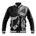 Aotearoa Volleyball Custom Baseball Jacket Silver Ferns and Maori Tribal Black