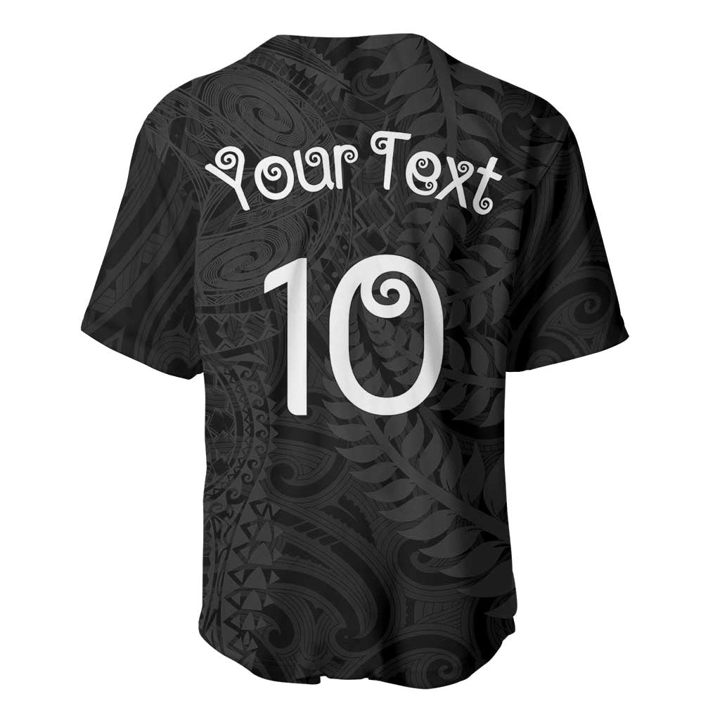 Aotearoa Volleyball Custom Baseball Jersey Silver Ferns and Maori Tribal Black