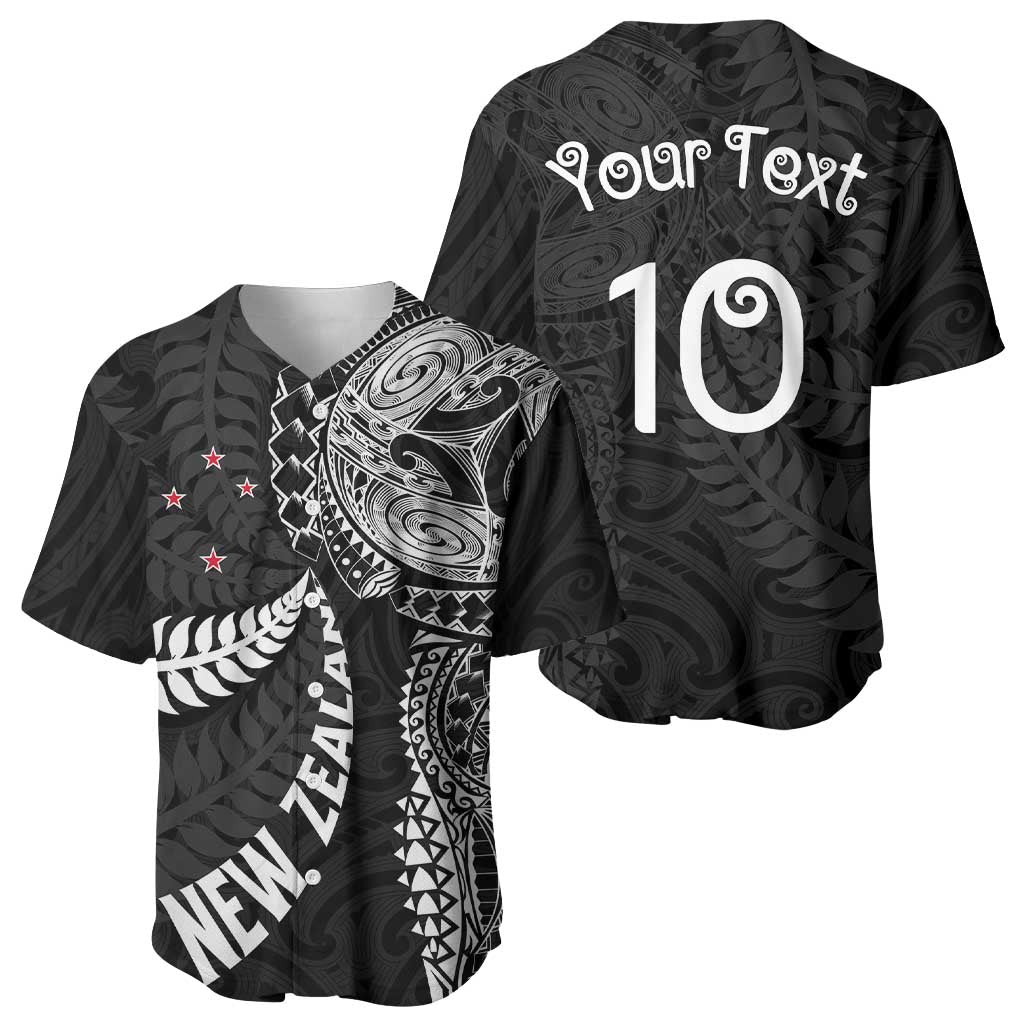 Aotearoa Volleyball Custom Baseball Jersey Silver Ferns and Maori Tribal Black