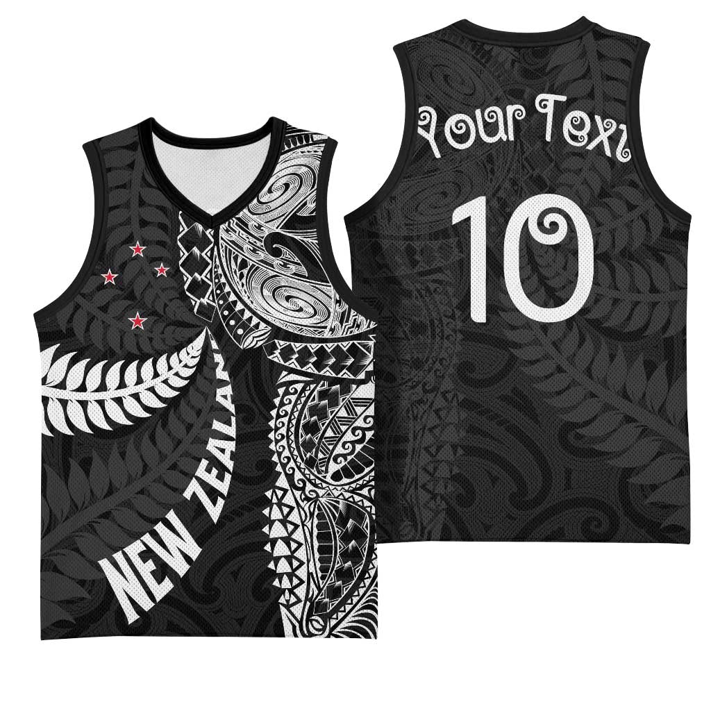 Aotearoa Volleyball Custom Basketball Jersey Silver Ferns and Maori Tribal Black